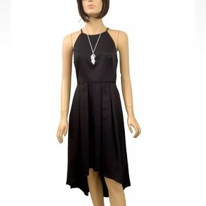 Aidan Mattox Black Textured Satin Asymmetric Party Cocktail Dress Sz-8 NWT $195